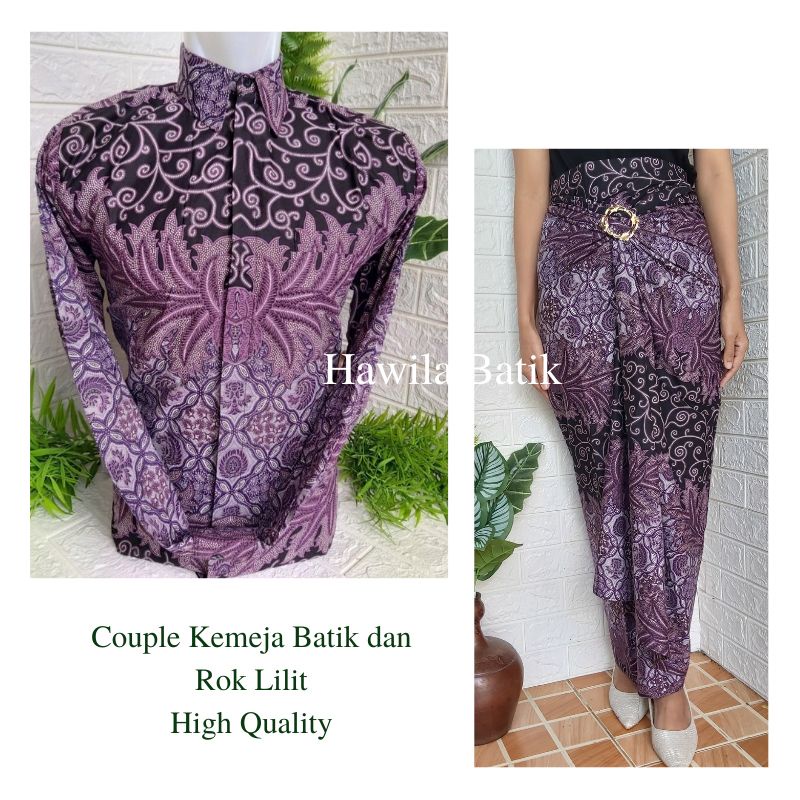 Couple Batik Kemeja dan Rok Lilit Ungu Lilac