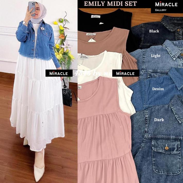 EMILY MIDI SET 2IN1 - INER RAYON TWILL OUTER JEANS DENIM / MIDI DRESS EMILY SET