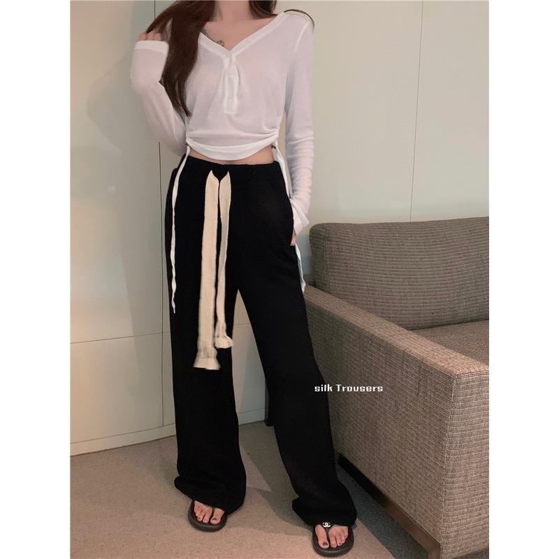 Celana Panjang Sweat Hitam Wanita Celana Olahraga Loose Highwaist Celana Jogger Tanpa Karet Casual Korean Style