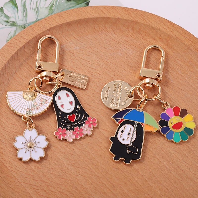 Gantungan Kunci Enamel Bentuk Payung Bunga Matahari Cherry Blossom Warna Hitam Dan Putih Gaya Jepang Untuk Hadiah