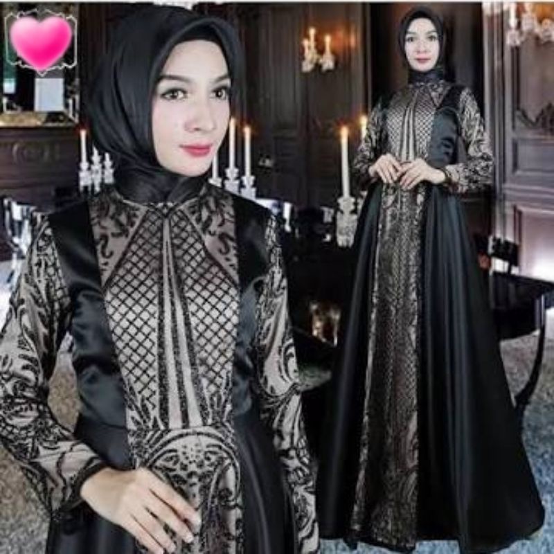 Gaun Pesta Mewah Gamis Muslimah Black Casual Party Dress Hitam