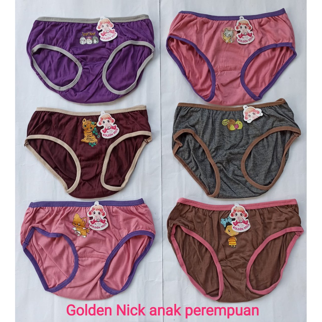 Golden Nick ~ 6 Pcs Celana Dalam Anak Perempuan, Pakaian dalam Berkualitas 3 Ukuran