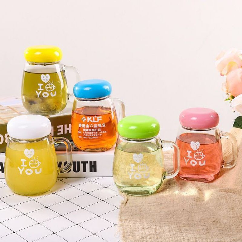 Yamata Gelas Mini I Love You Botol Minum Kaca Anak Sekolah Remaja Unik Lucu Dengan Motif Kartun Gelas Kaca Murah Pegangan Saringan Karet Anti Tumpah