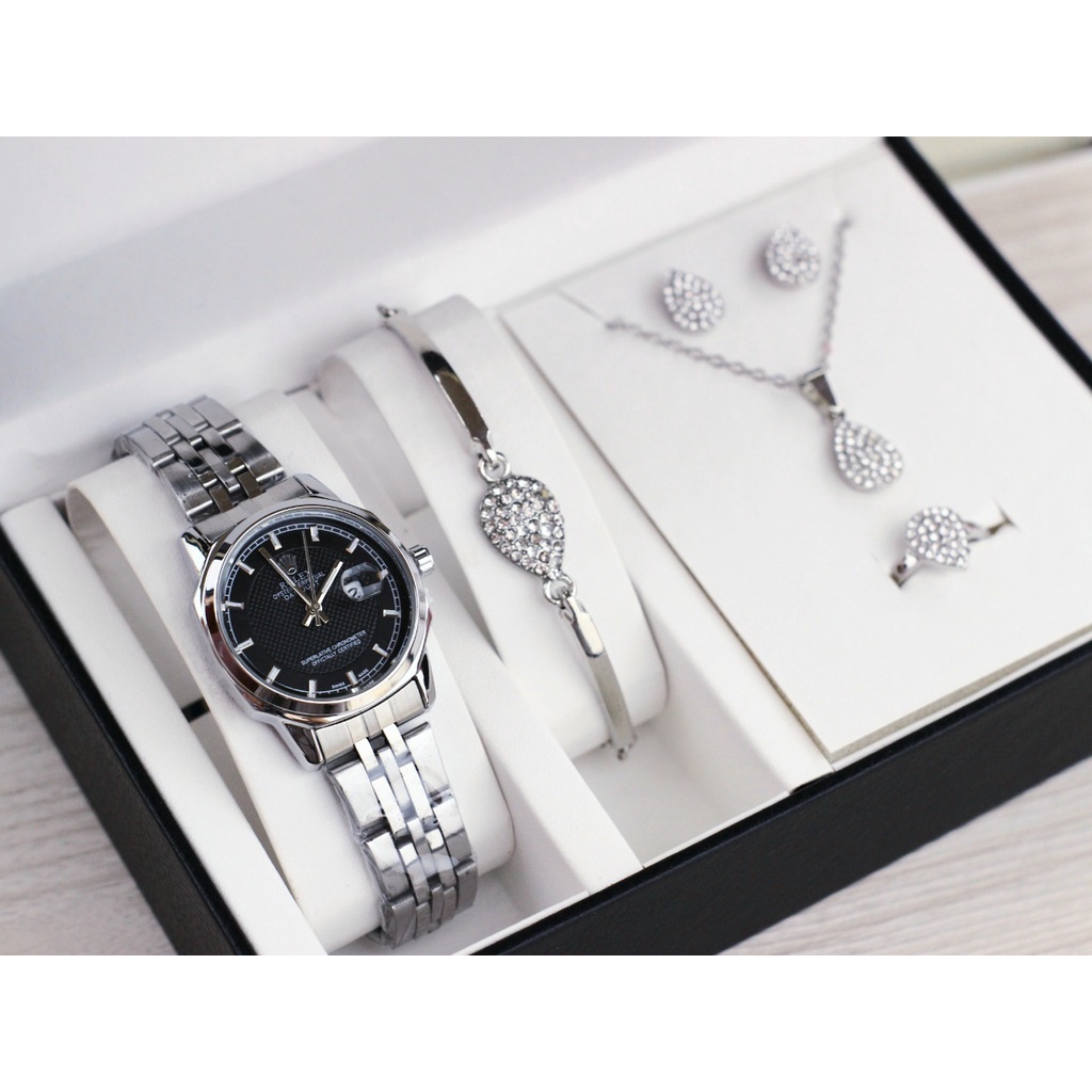 Grosiran Jam Tangan Wanita Paket 1003KI Analog Strap Rantai Termasuk Aksesoris Exclusive dan Box Jam Tangan (COD)