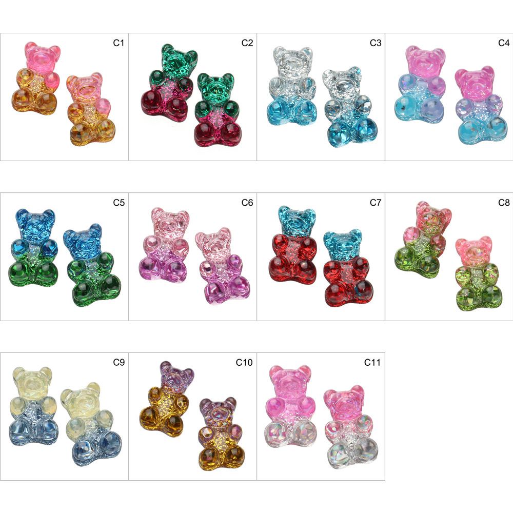 ROW 1PCs Christmas Cute Glitter Bear DIY Gummy Earrings Candy Bear Necklace Decor Pendant Jewelry Patch Findings Keychain Color Resin Charms  ​