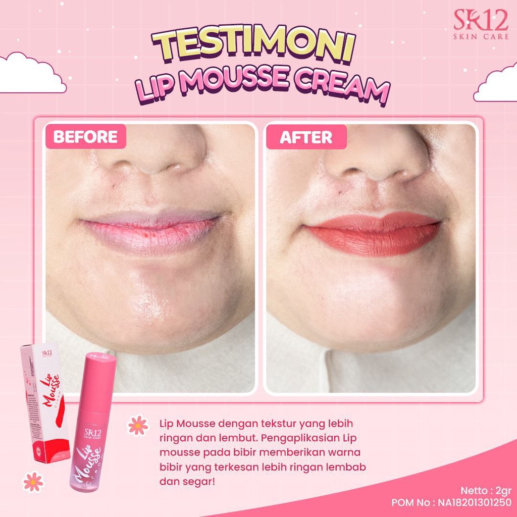 LIP MOUSSE CREAM SR12 | MELEMBABKAN BIBIR | MENGANDUNG SUNSCREEN AGENT &amp; VITAMIN E | TIDAK CRACKY DIBIBIR BPOM