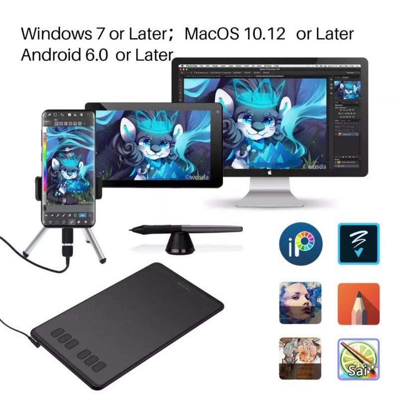 HUION inspiroy H640P grafis gambar tablet