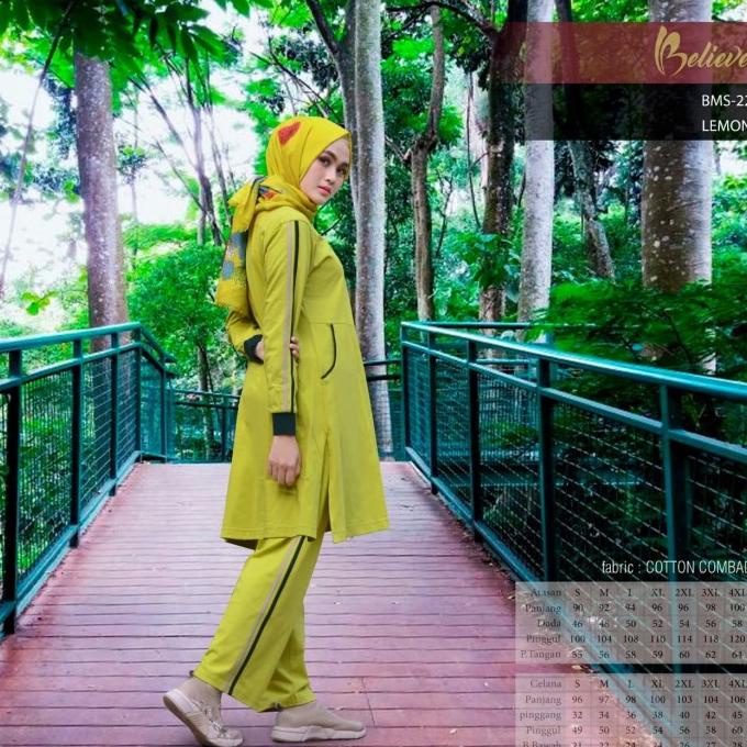 Baju Olahraga Sporty Muslimah Believe BMS 22 Navy/Peach/Lemon