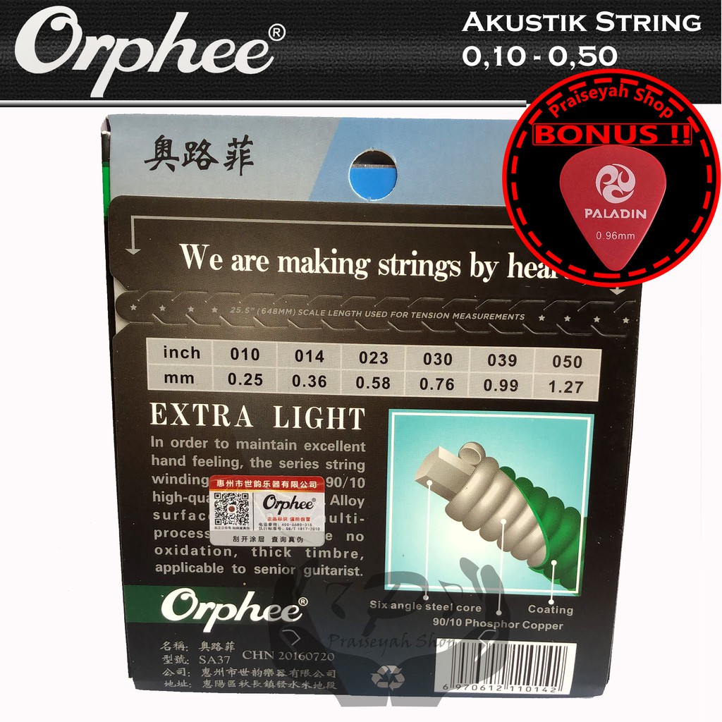 Senar Gitar Akustik String 0,10 Orphee SA37 Phosphor Copper SA 37