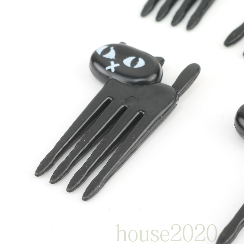 [house2020]6pcs/set Black Cat Fruit Fork Kitten Lunch Garfo Cartoon Children Food Mini Picks