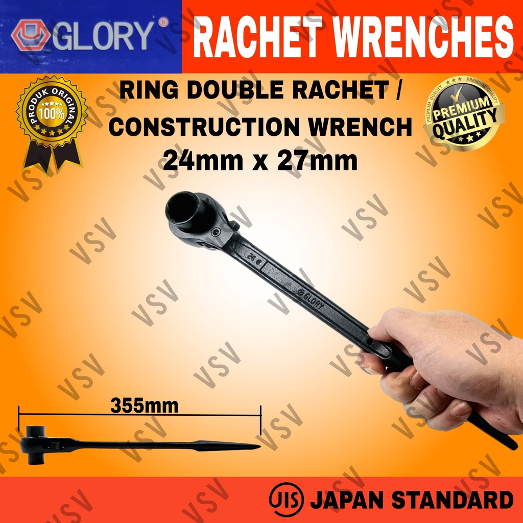 Kunci Ring Double Rachet 24x27mm Kunci Skafolding Construction Wrench Sok Rachet