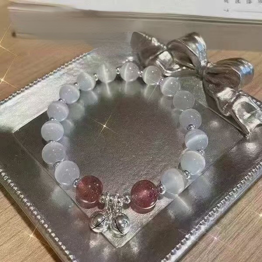 Gelang Tangan Rantai Aksen Batu Opal + Kristal Strawberry Untuk Wanita