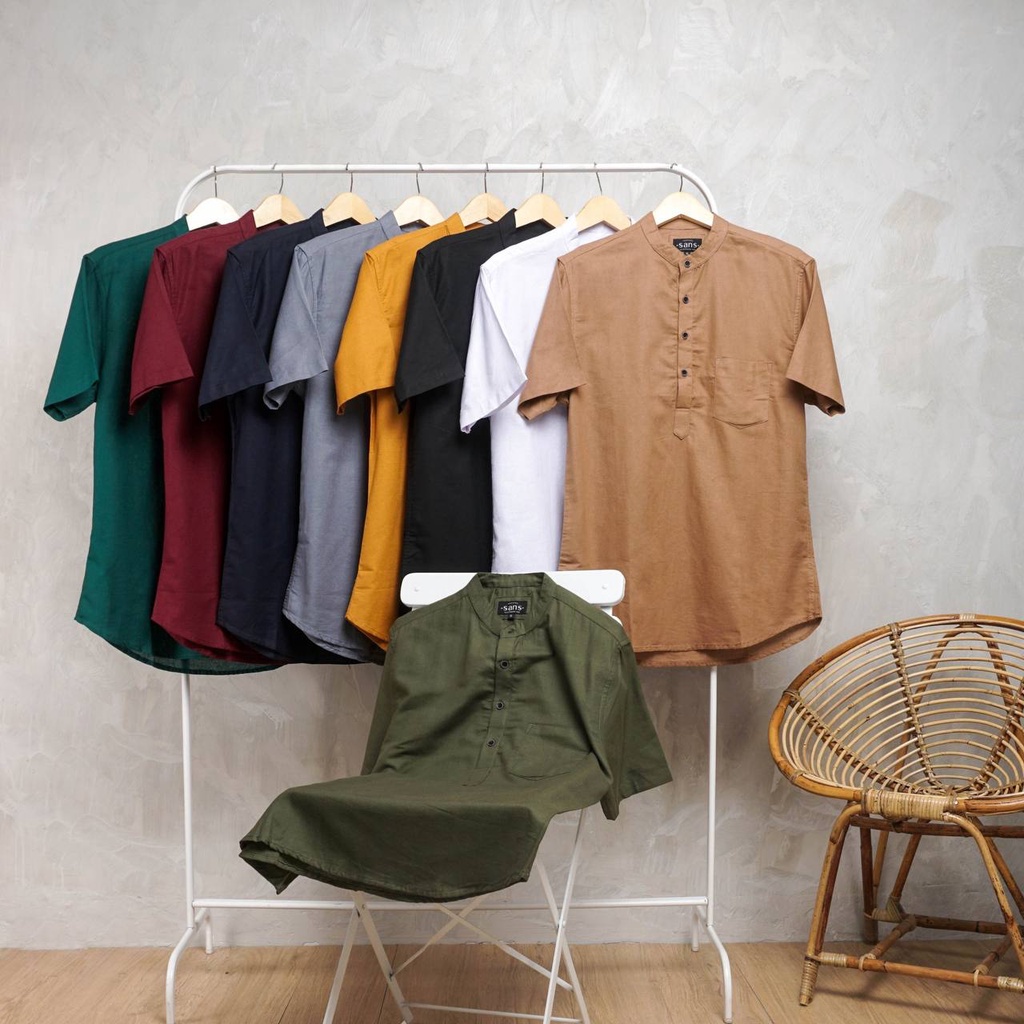 Kemejalaku Baju Muslim Koko Pria SHORT KOKO SHANGHAI ARMY GREEN E-1424I