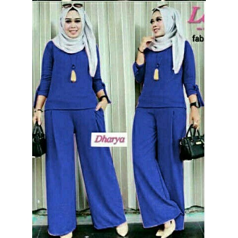 Gaun / dress wanita / cewe STELAN PAKAIAN PEREMPUAN / PAKAIAN MUSLIM WARNA BIRU untuk pesta kerja ha