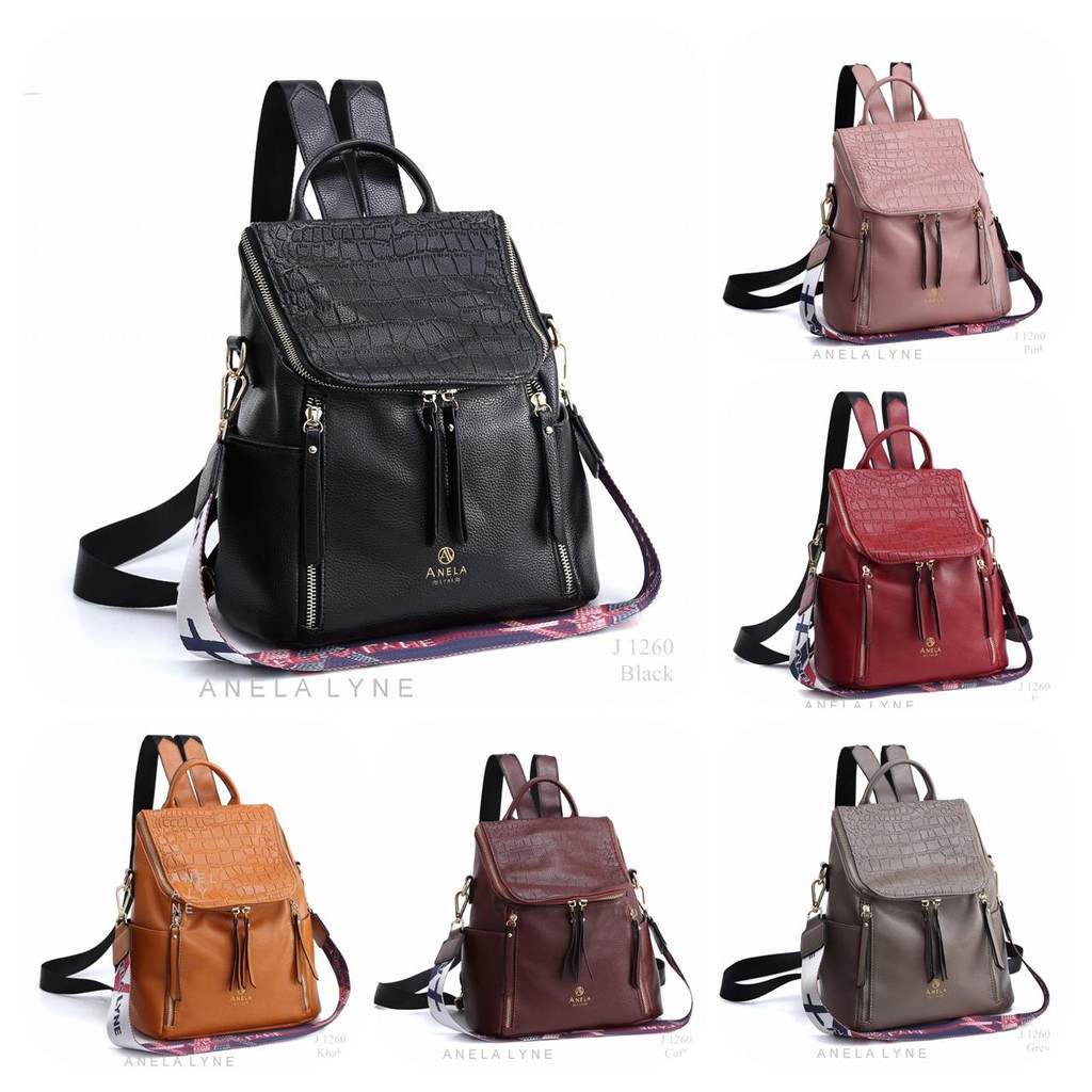 Tas Ransel wanita Anela Lyne Backpack double zipper 1260#A017 original brand batam