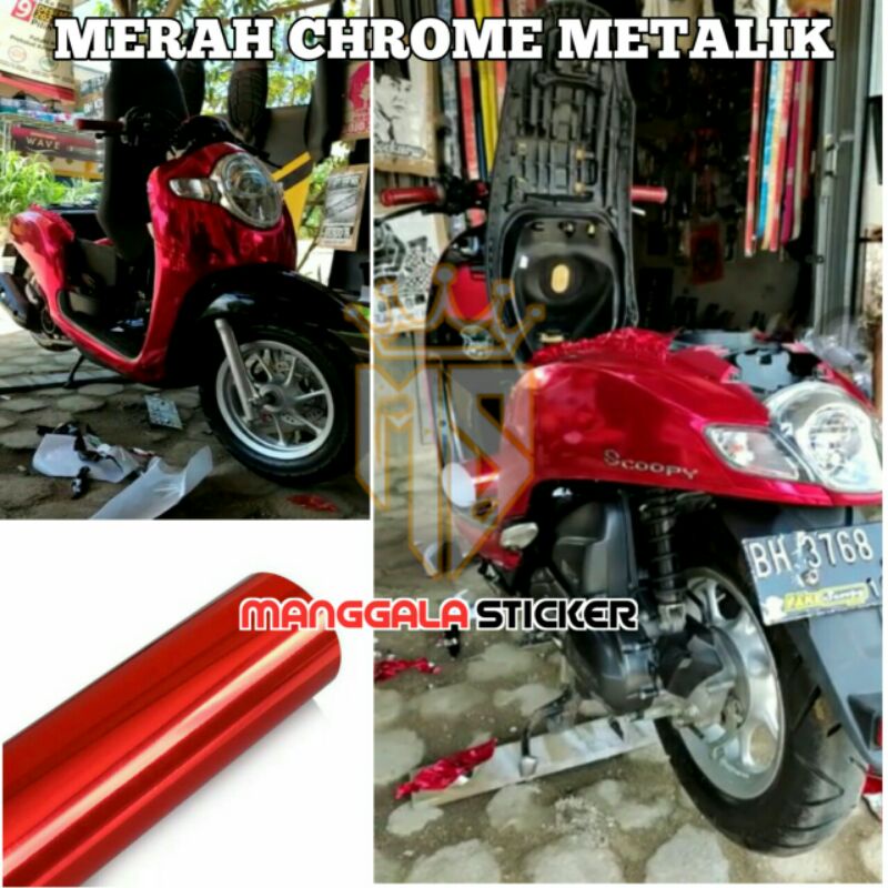 Sticker / stiker skotlet merah chrome metalik merk infinity