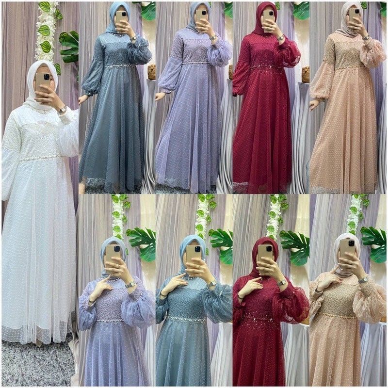 RAWNIE DRESS MAXY LENGAN BALON//BAJU PESTA TERMURAH (SIAP KIRIM)