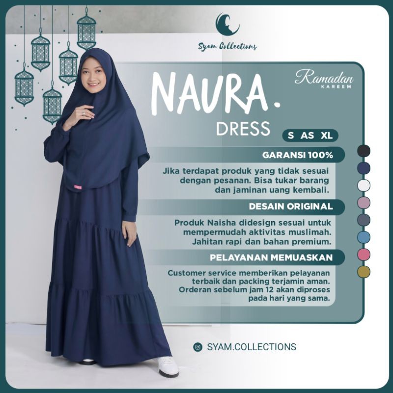 Naura Dress Fashion Baju Muslim Muslimah Gamis Wanita Dewasa Polos Untuk Lebaran Terbaru Syari