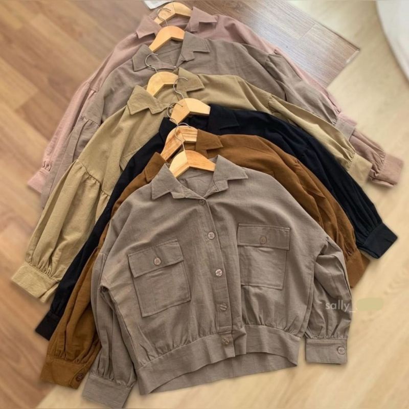 Hiro Jaket  / Busan Jaket Linen Kemeja Bahan Katun Linen Blouse Wanita Blouse Korea Style