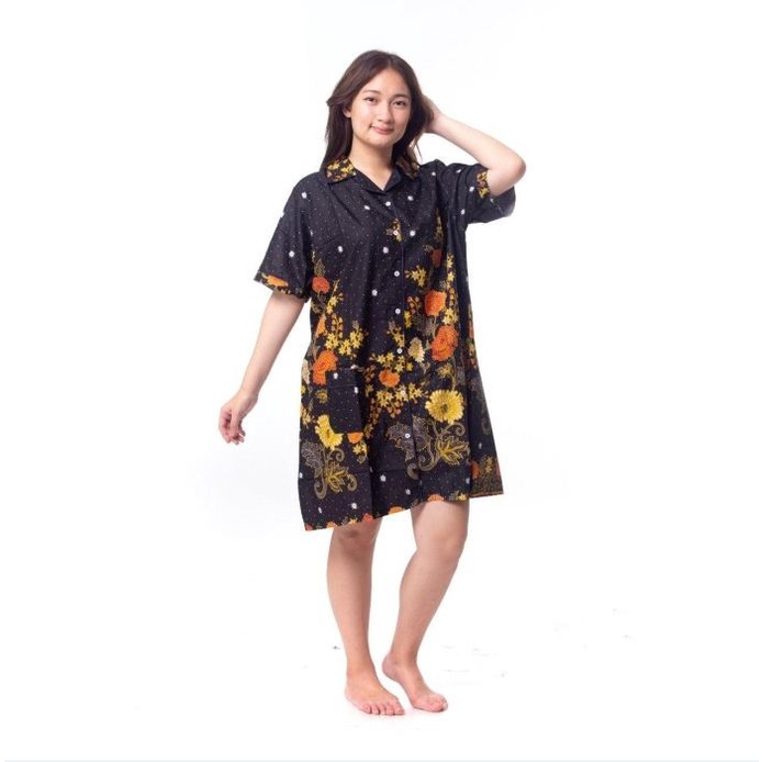 IZANY Piyama Daster All size L Katun Eropa Premium List-BATIK EMAS BLACK