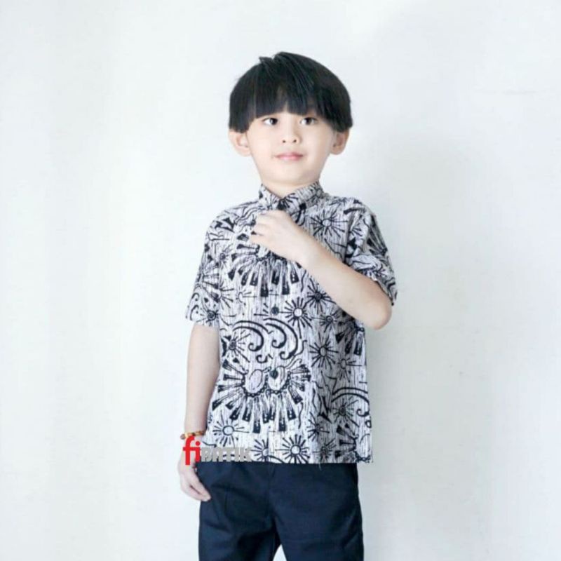 Kemeja Batik Anak Laki-laki Lengan Pendnek Kerah Sanghai / Baju Batik Anak Cowok