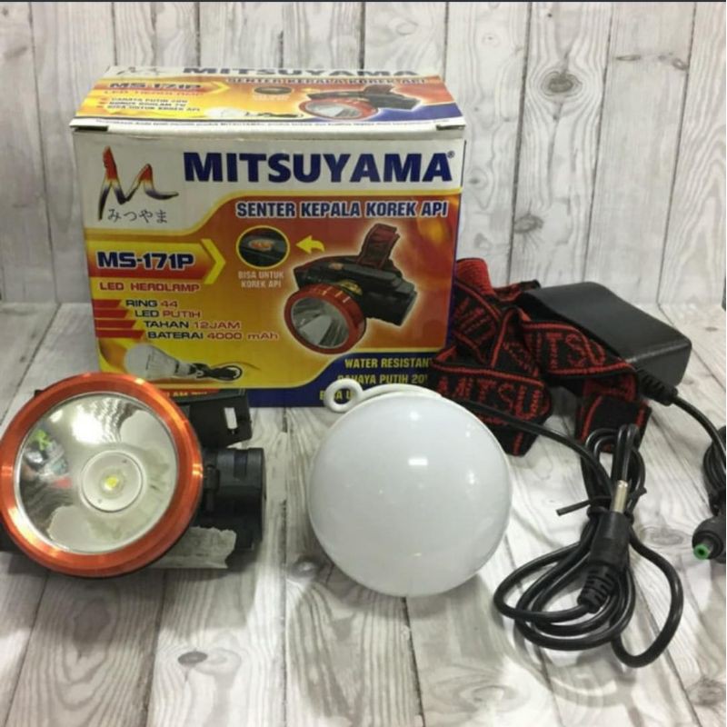 Senter Kepala LED Headlamp Mitsuyama MS-171P Bisa Untuk Korek Api BONUS Bohlam 7Watt