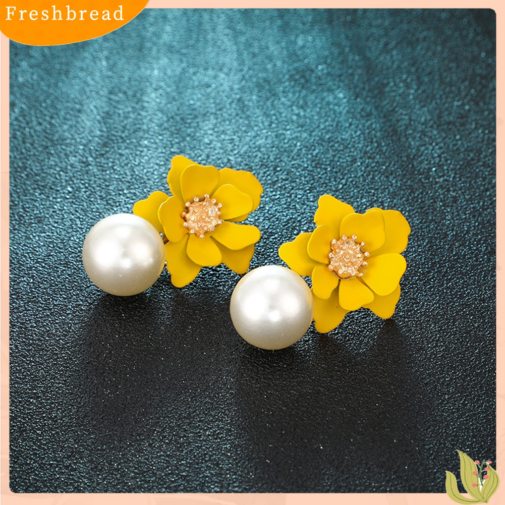 Terlaris Women Fashion Flower Faux Pearl Pendant Ear Studs Party Earrings Jewelry Gift