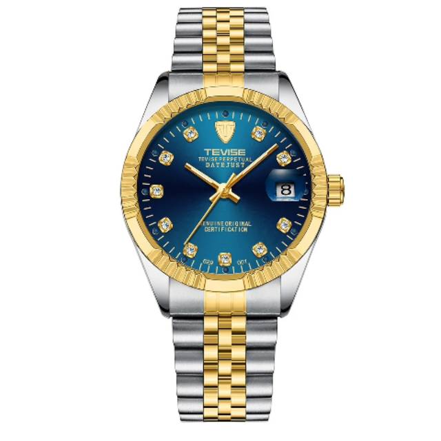 Jam Tangan Mekanik Automatic Tevise Datejust Silver Gold Blue