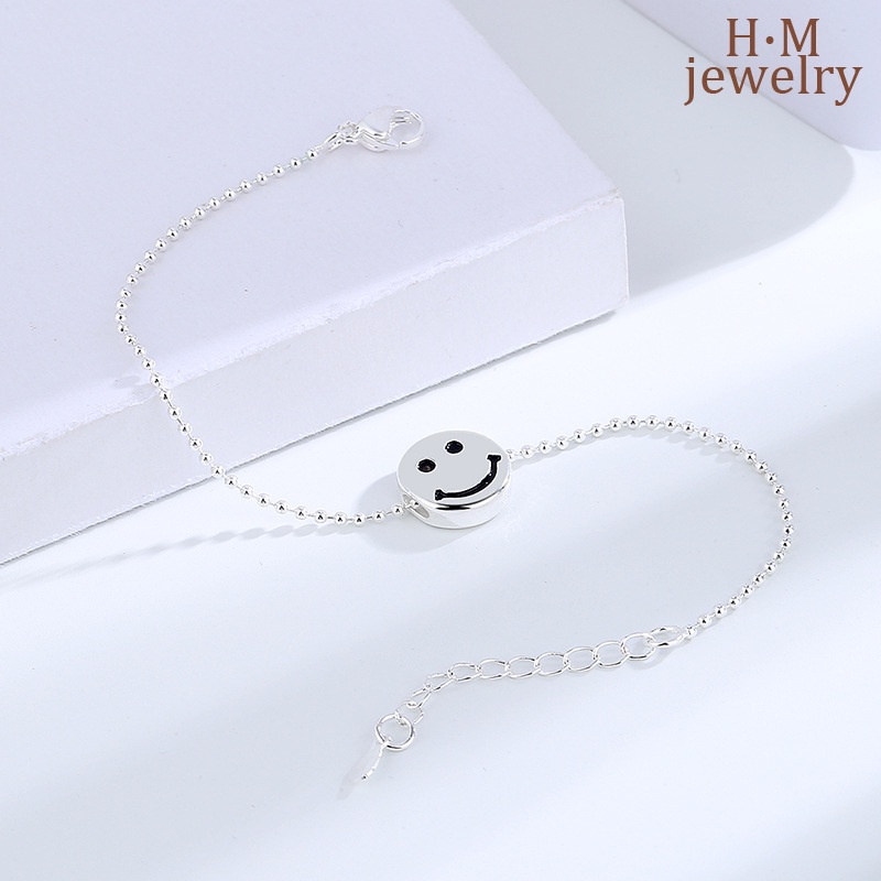 Gelang Tangan Sterling Silver 925 Motif Smiley Face Simple Untuk Wanita