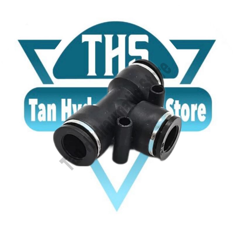 fitting pneumatic T uk 8mm selang ke selang PE-8mm