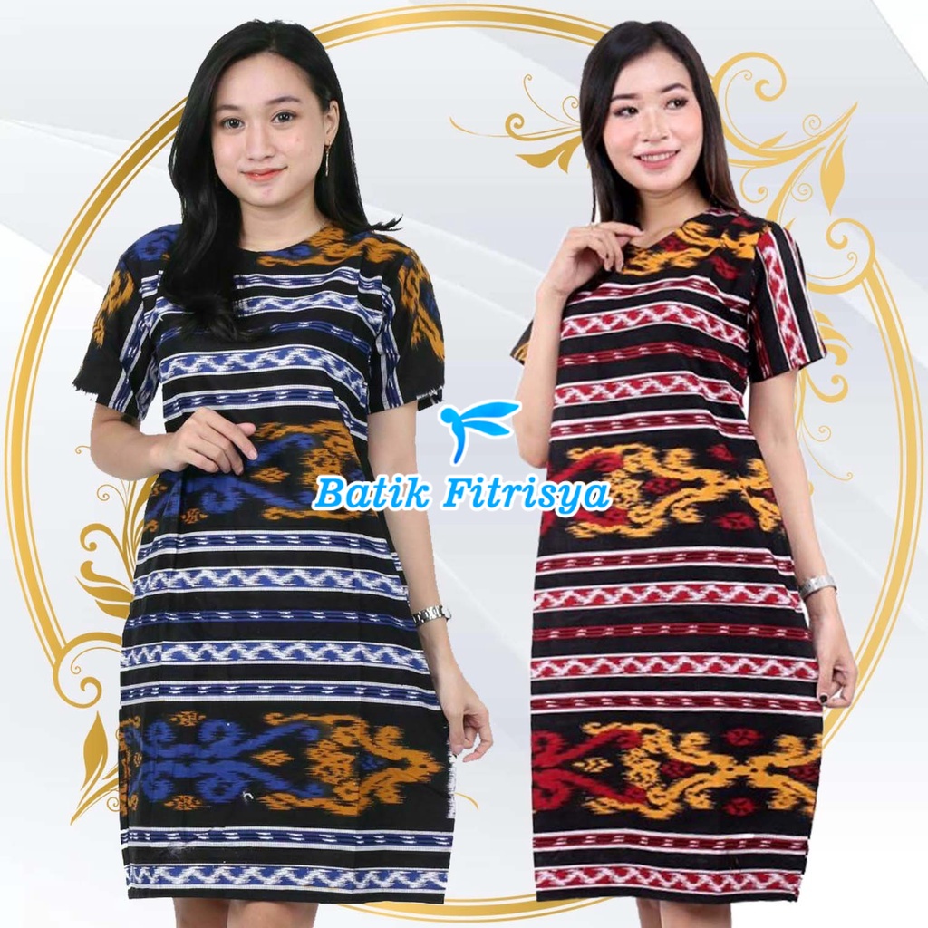 Dress Natal - Dress Pendek MOTIF SONGKET TENUN MERAH BIRU ORIGINAL