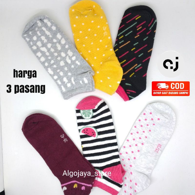 TOKO KL | paket 3 pasang kaos kaki pendek matakaki motif ankle socks wanita dewesa