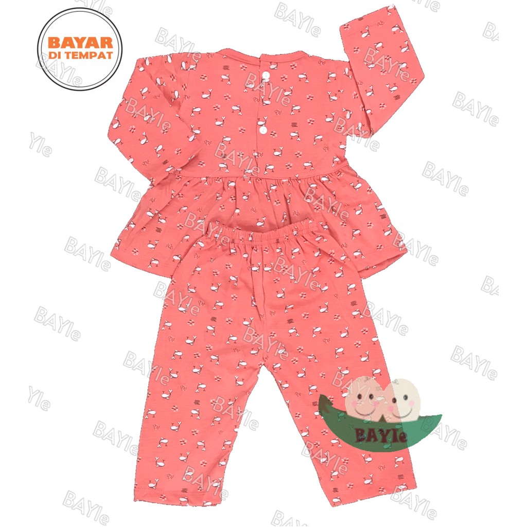 BAYIe - 3 SET Setelan Baju Bayi/Anak Panjang Perempuan motif FISH COOL BABY usia 0 - 12 bulan