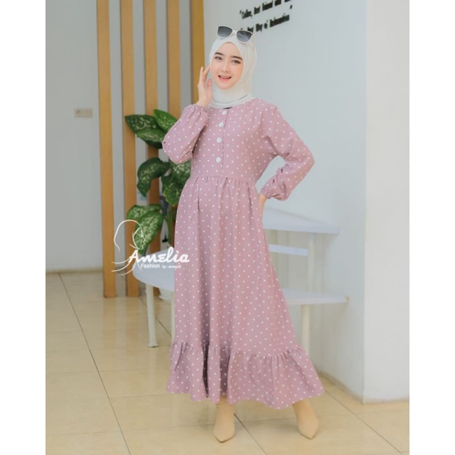 Midi Polka Original By Amelia / Dress Midi Motif Polkadot , Dress Wanita XXL