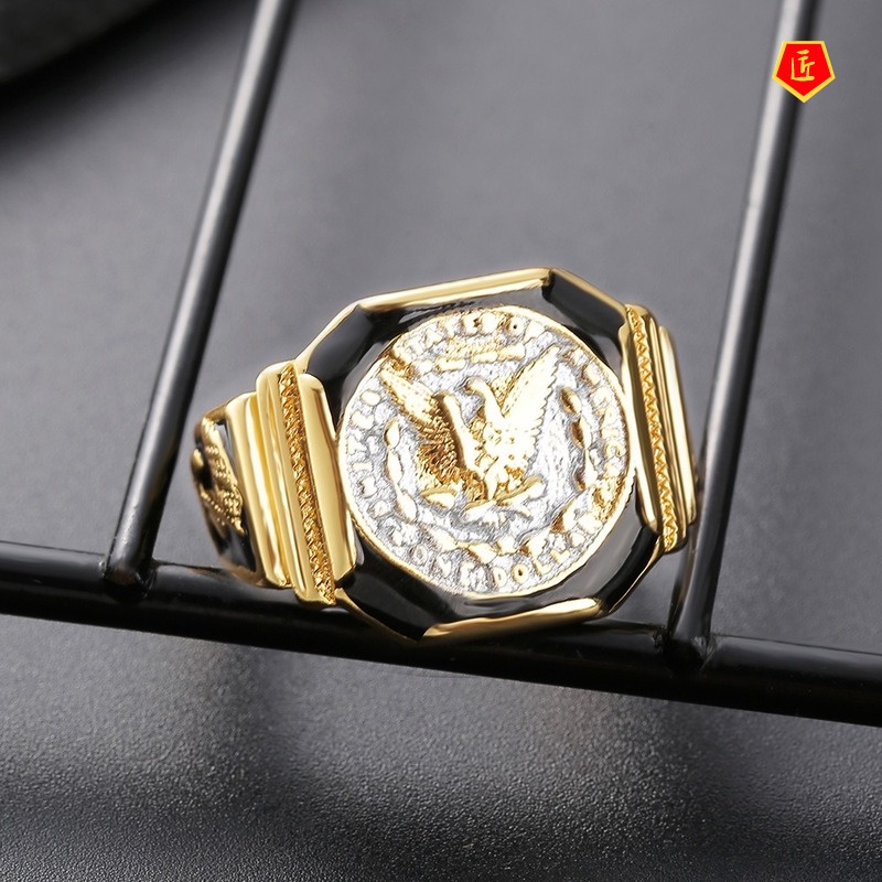 [Ready Stock]Personalized Classic Eagle Dollar Gold Ring