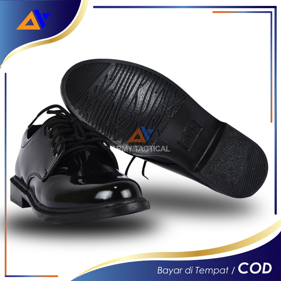 [FREE KAOS KAKI] Sepatu Dinas PDH Pendek 01 TNI AD Hitam Mengkilap Pria Sepatu Kerja Dinas Kantor TNI Satpam Security Oxford Glossi - DT01