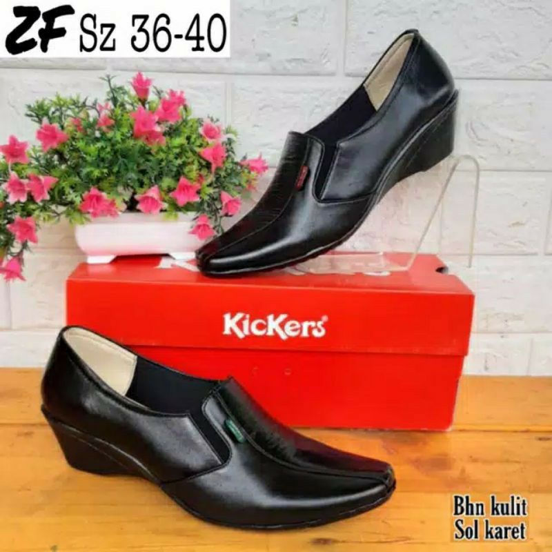 Kickers - sepatu wanita formal pantofel kantor kulit sapi warna hitam