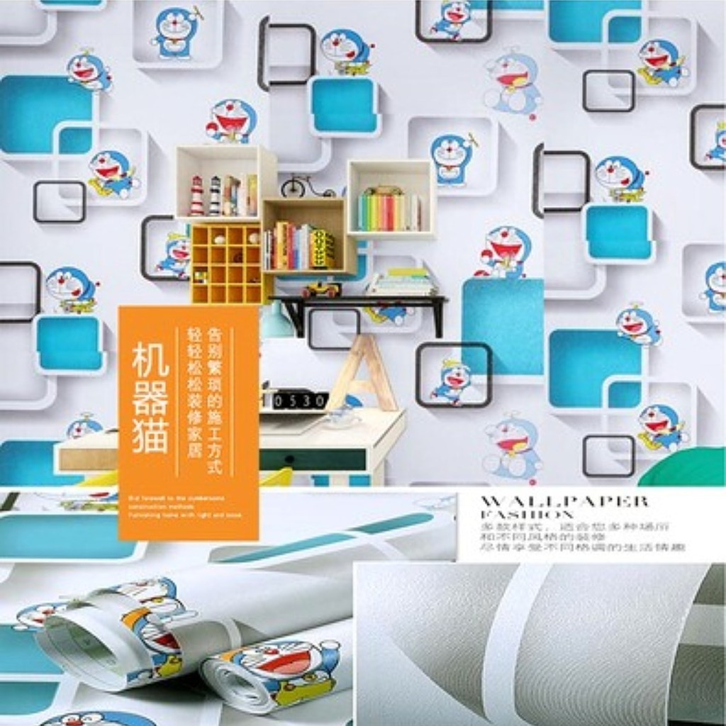 Wallpaper Dinding Sticker Motif Doraemon 3D