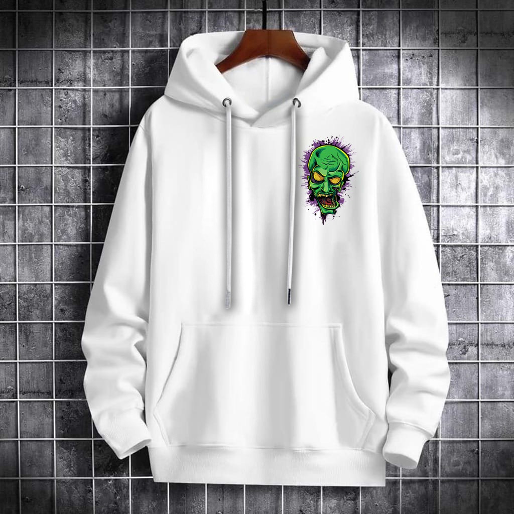 INDOSAN-SWEATER HOODIE GREEN ZOMBIE-HOODIE DISTRO BAHAN FLEECE MOTIF GAMBAR DTF PRINTING-REAL PICT-BISA COD