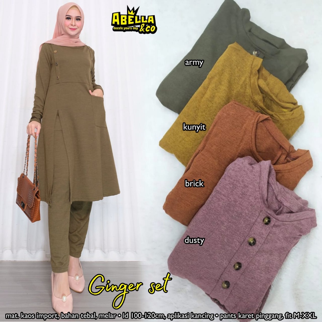 SET GINGER// SETELAN HIJAB TERBARU SET FASHION LONG TUNIK+CELANA WANITA KEKINIAN SETELAN IMPORT SETE