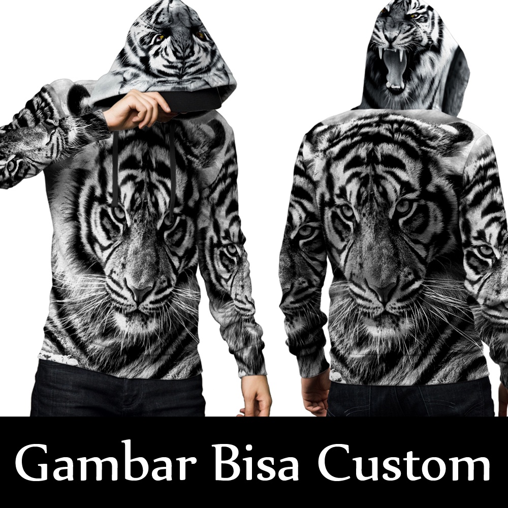 Sweater Hoodie Pria Harimau Putih Keren || Jaket Hoodie Pria Harimau Macan Maung Fullprint || Jaket 