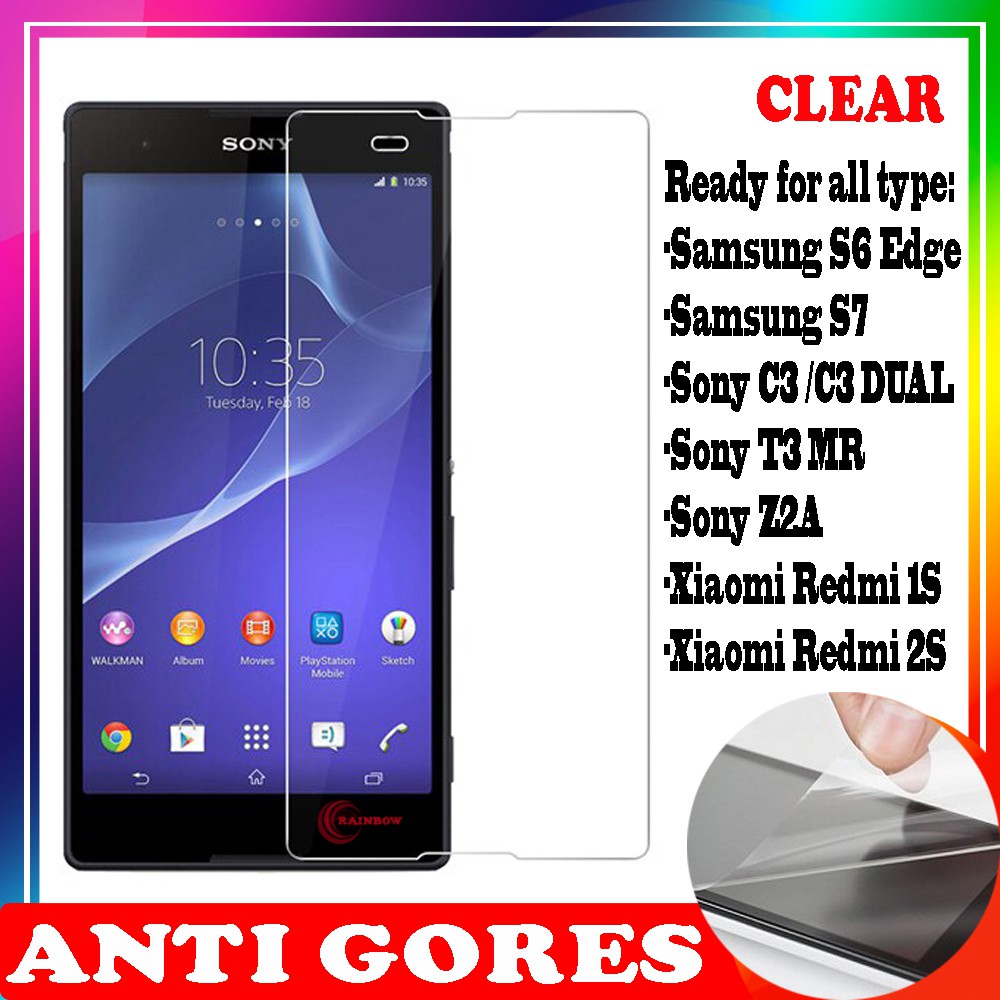 Anti Gores Samsung s2 i9100 S3 i9300 Sony Xperia  C3 / C3 Dual T3 Z2A Xiaomi Redmi 1S 2S Screenguard Pelindung Layar Gadget Antigores Screen Protector HP Handphone Screen Clear Bening