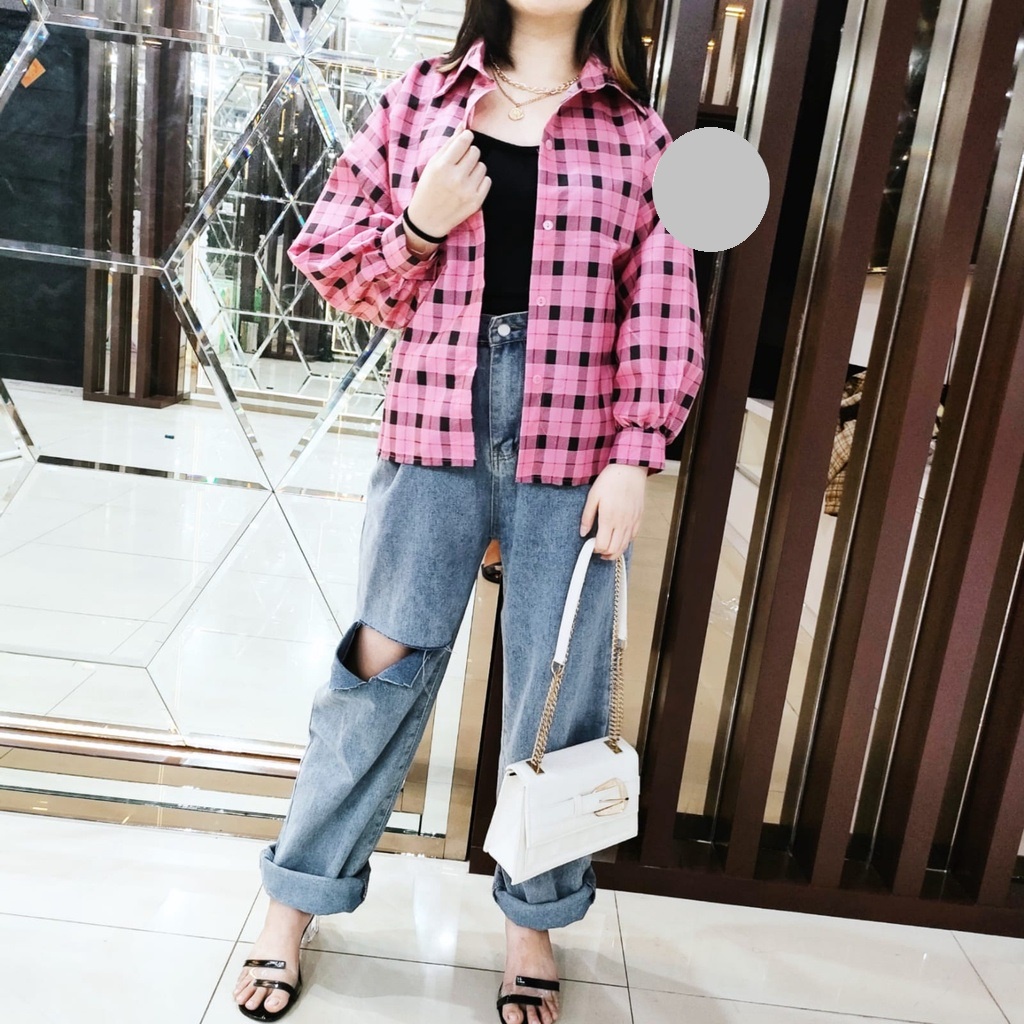 FDM-RR- KEMEJA OSLIN OVERSIZE WANITA / KEMEJA WANITA-PINK