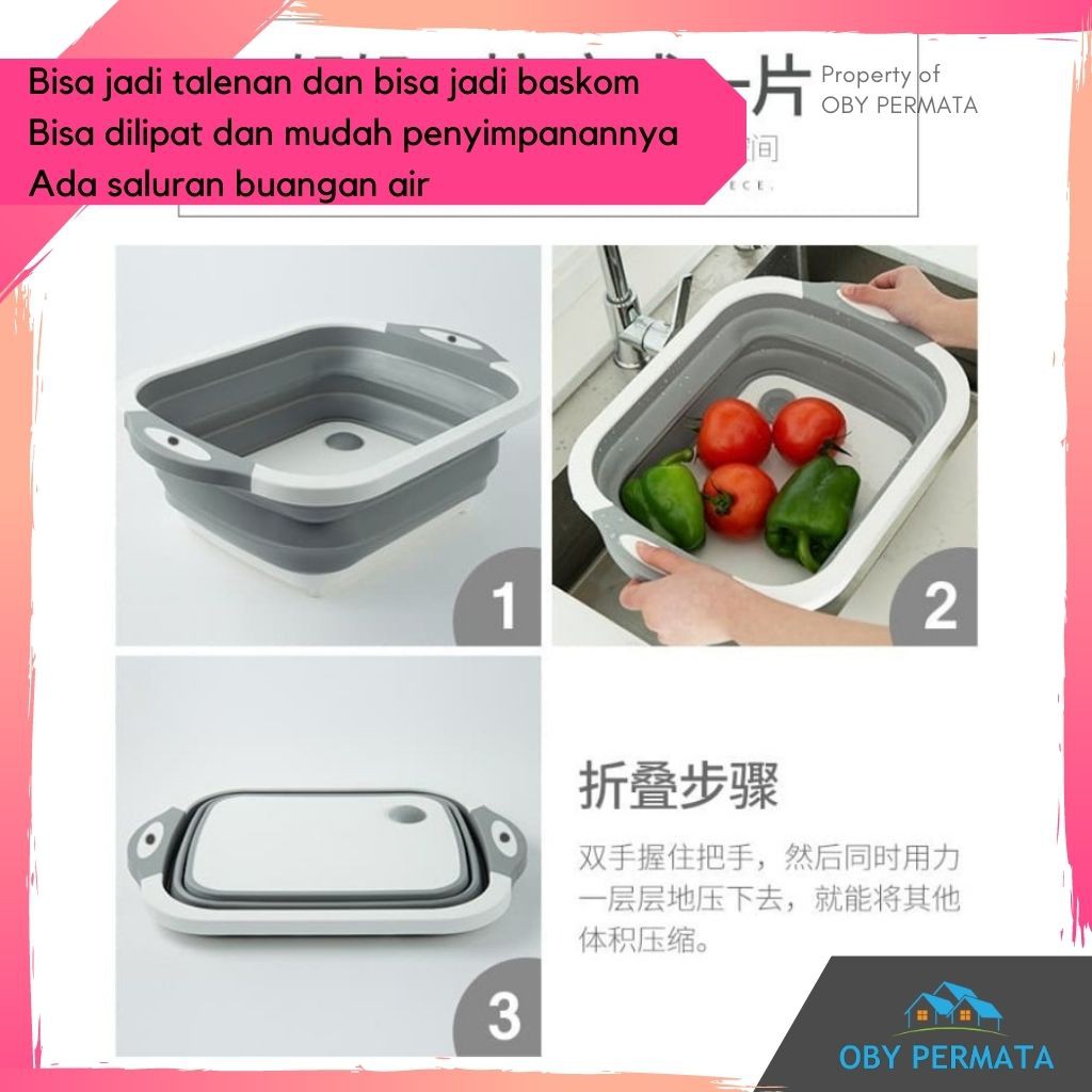 Talenan Dan Baskom Lipat Multifungsi Untuk Wadah Cucian Sayur Dan Alas Memotong OP48