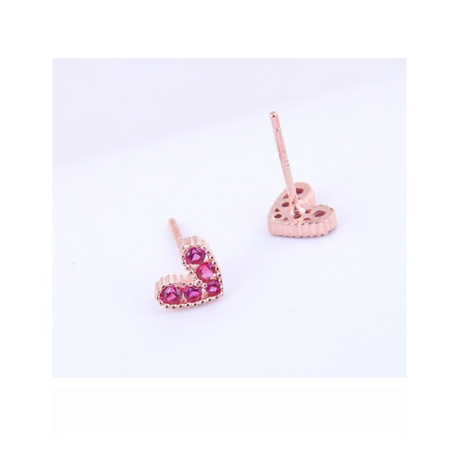 LRC Anting Tusuk Fashion Silver Copper Micro Inlaid Zircon Sparkling Heart Earrings A59023