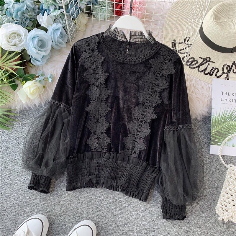 [IMPORT] Luna Velvet Tile Blouse - Bludru Tile Top Premium