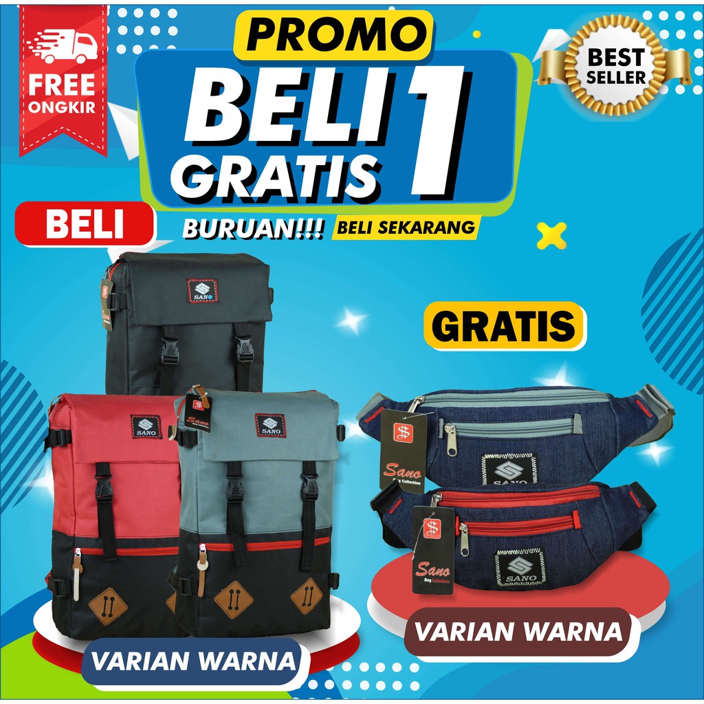 BELI 1 GRATIS 1 BACKPACK GENDONG PRIA SMP SMA TAS RANSEL COWOK DISTRO FREE WAISTBAG SANO KEREN AWET