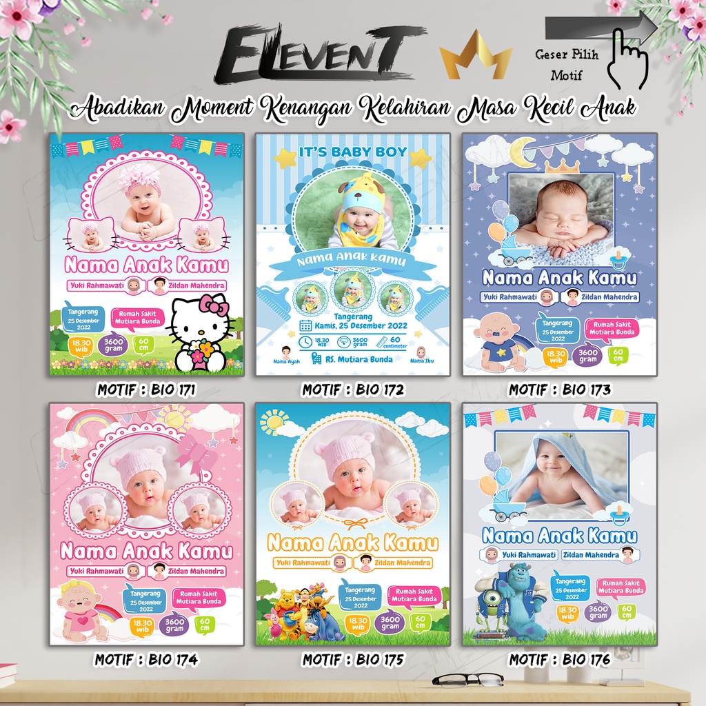 Miliki Softfile Biodata Bayi Data Kelahiran Anak Harga Terjangkau Banyak Pilihan 182 Motif Unik Tinggal Cetak Sendiri dengan data Desain bayi Newborn Baby untuk pajangan walldecor bingkai  pigura popup dllbisa Murah-171-176