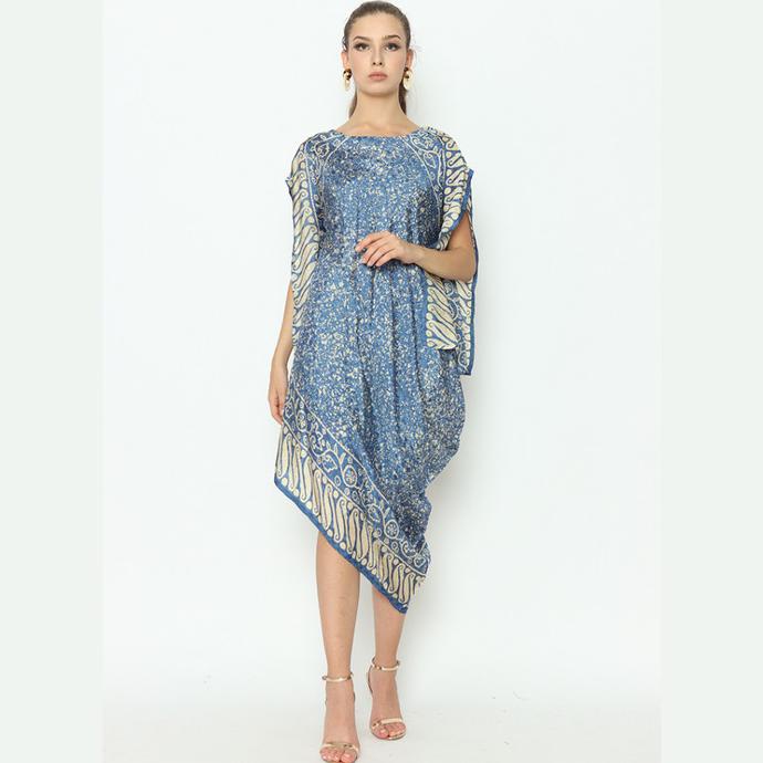 DRESS BATIK WANITA BOMBAI 05 BLUE CHAMPAGNE RINJANIE AVON