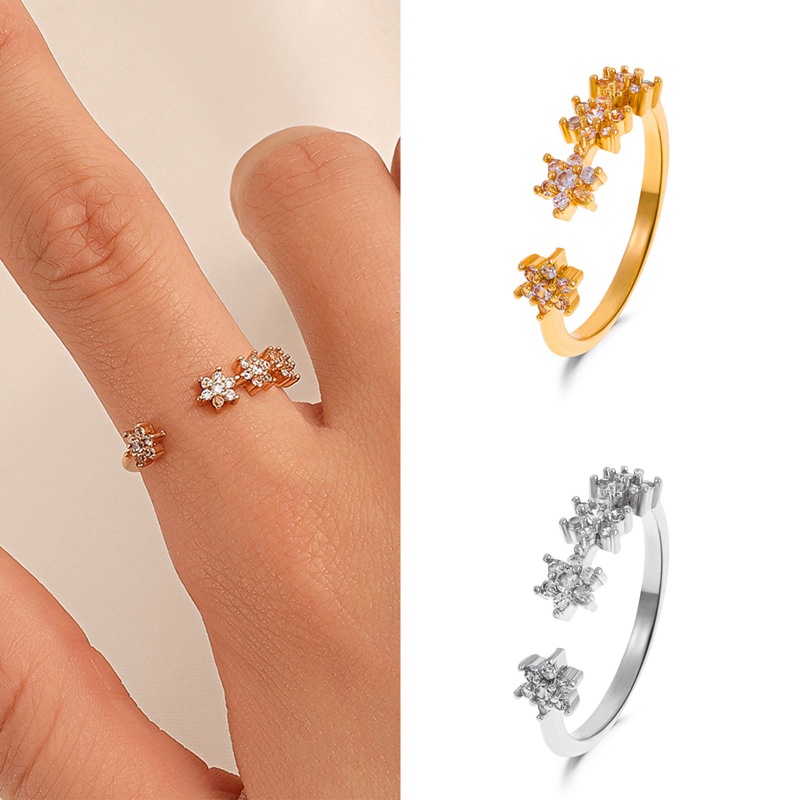 Cincin Wanita Model Terbuka Desain Hexagram Hias Berlian Imitasi Gaya Simple Untuk Hadiah / Pesta